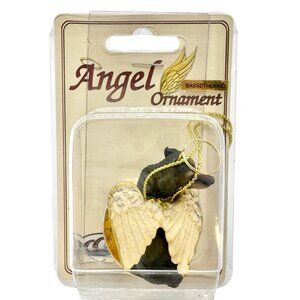 Basset Hound Angel Ornament Handcrafted Black Dog With Gold Wings and Halo